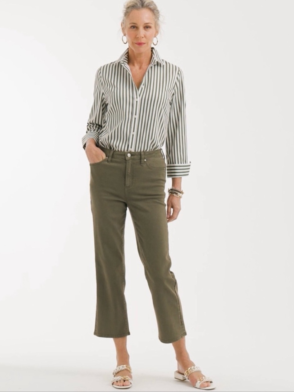 NWT Chico's Olive Green High Rise Straight Leg Crop Jeans